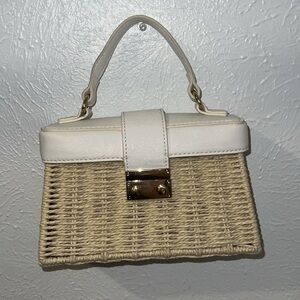 LC Lauren Conrad White and Tan Mini Woven Bag